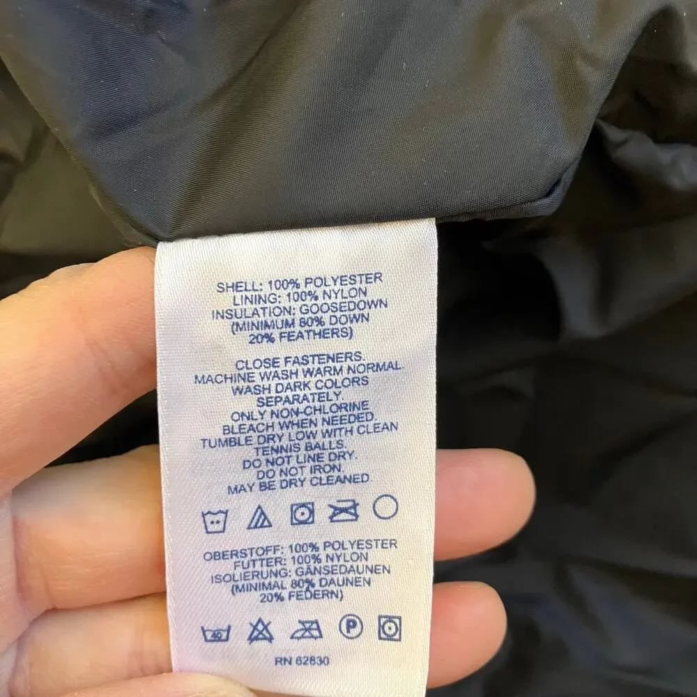 Land's End Sz M Quilted Down Full-length Jacket Black Puffer Winter Coat Hooded - Picture 15 of 16